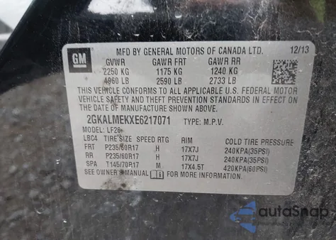 2014 GMC Terrain Sle-1 z USA, uszkodzony, nr VIN 2GKALMEKXE6217071